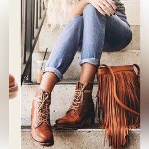 Frye Brown Lace-Up Ankle Boots